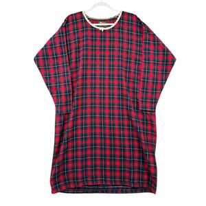 The Alps Womens Apparel Red Green Plaid Long Sleeves Lace Trim Nightgown Medium